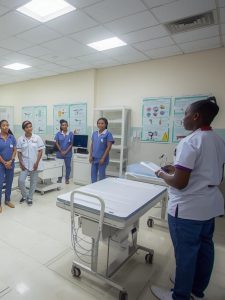 Nursing students with an instructor 